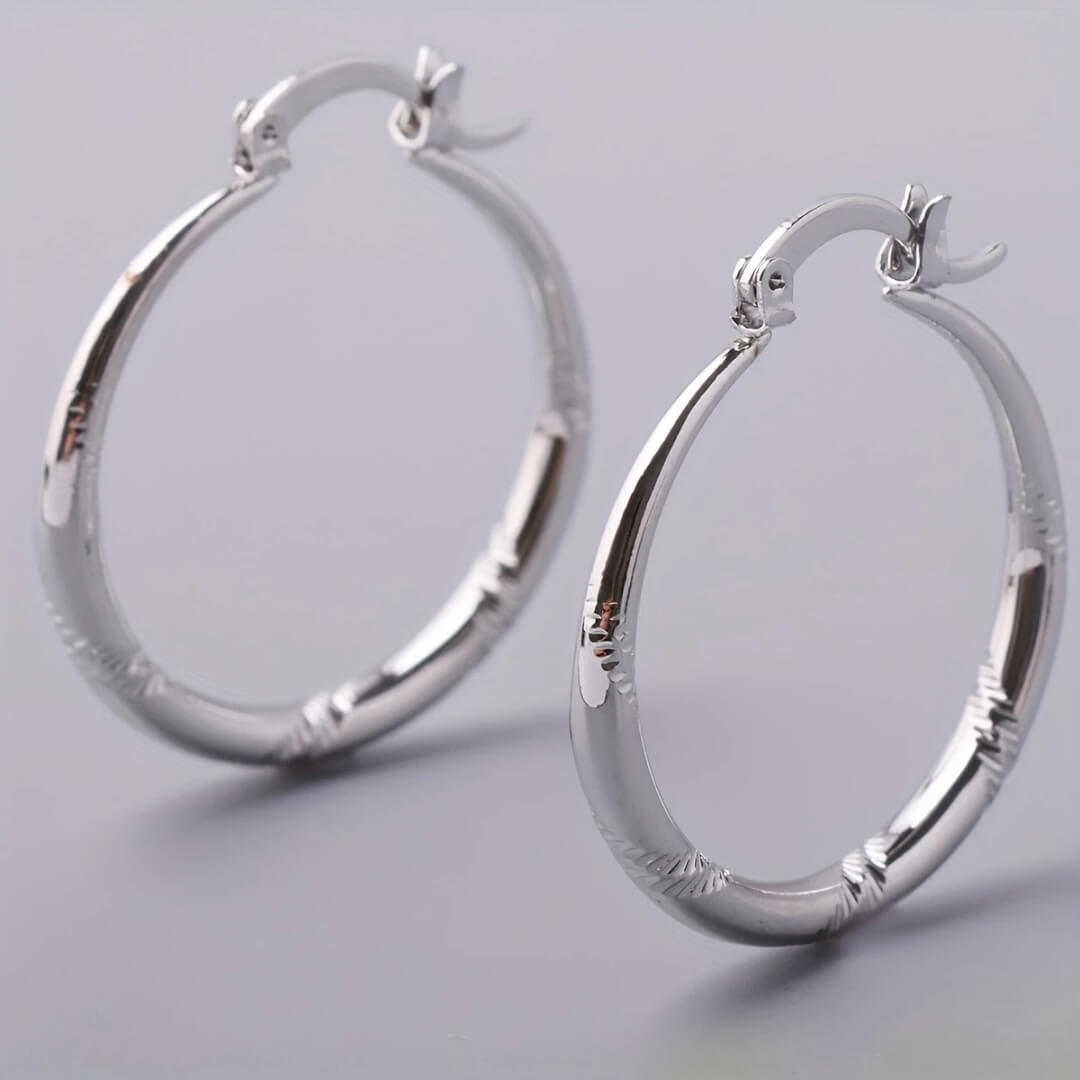 Sterling Silver Engraved Hoop Earrings - Diane Jewelry