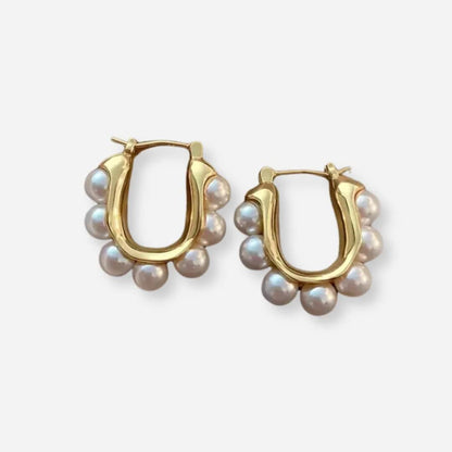 Gold Pearl Half Hoop Earrings - Diane Jewelry