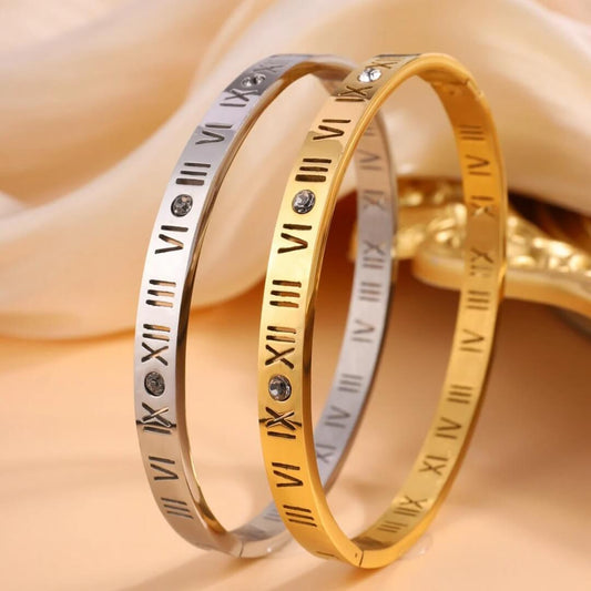 Roman Numeral Stainless Steel Bangles - Diane Jewelry