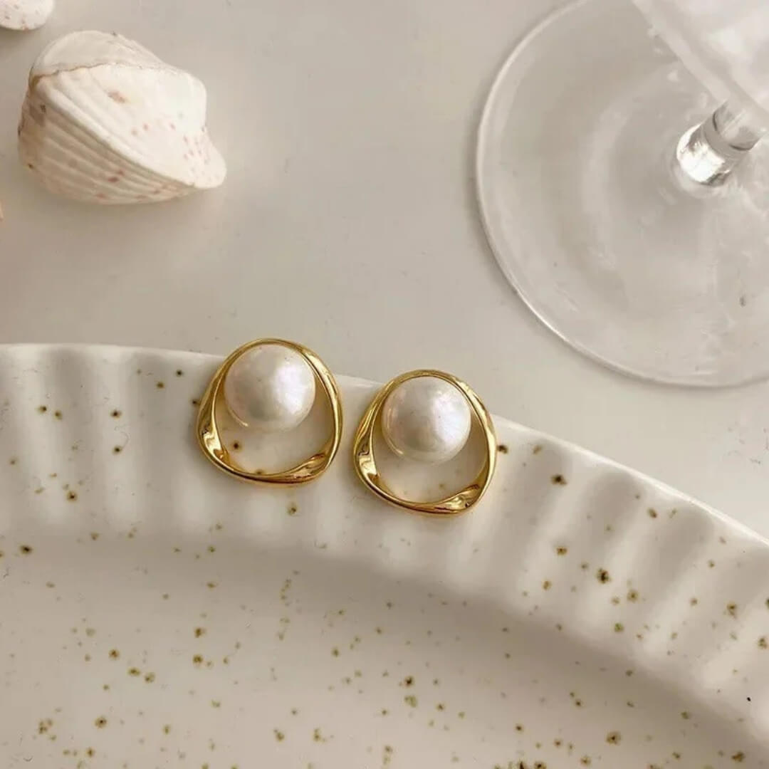 Gold Irregular Pearl Stud Earrings - Diane Jewelry