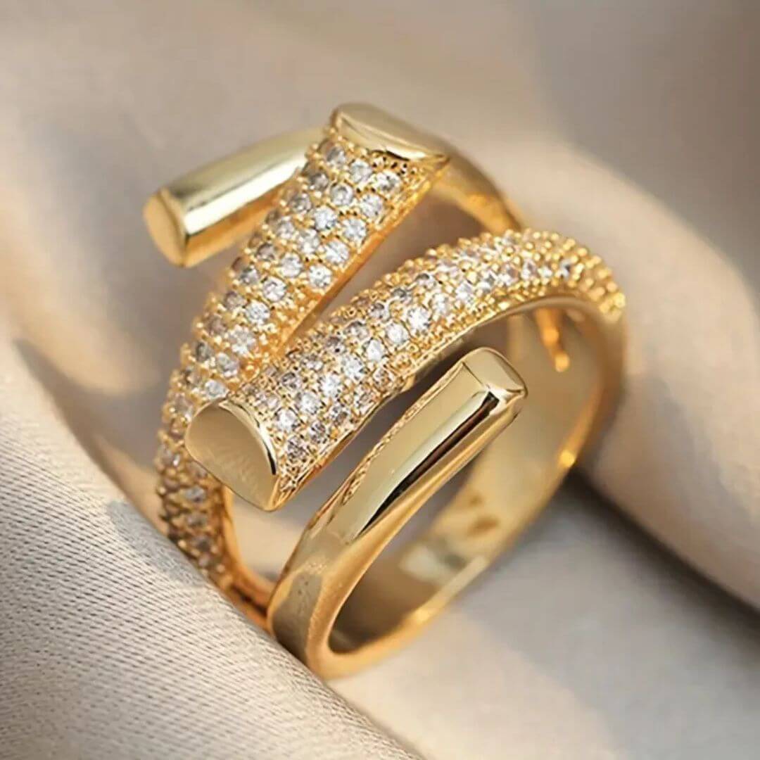 Gold Wrap Rhinestone Statement Ring - Diane Jewelry