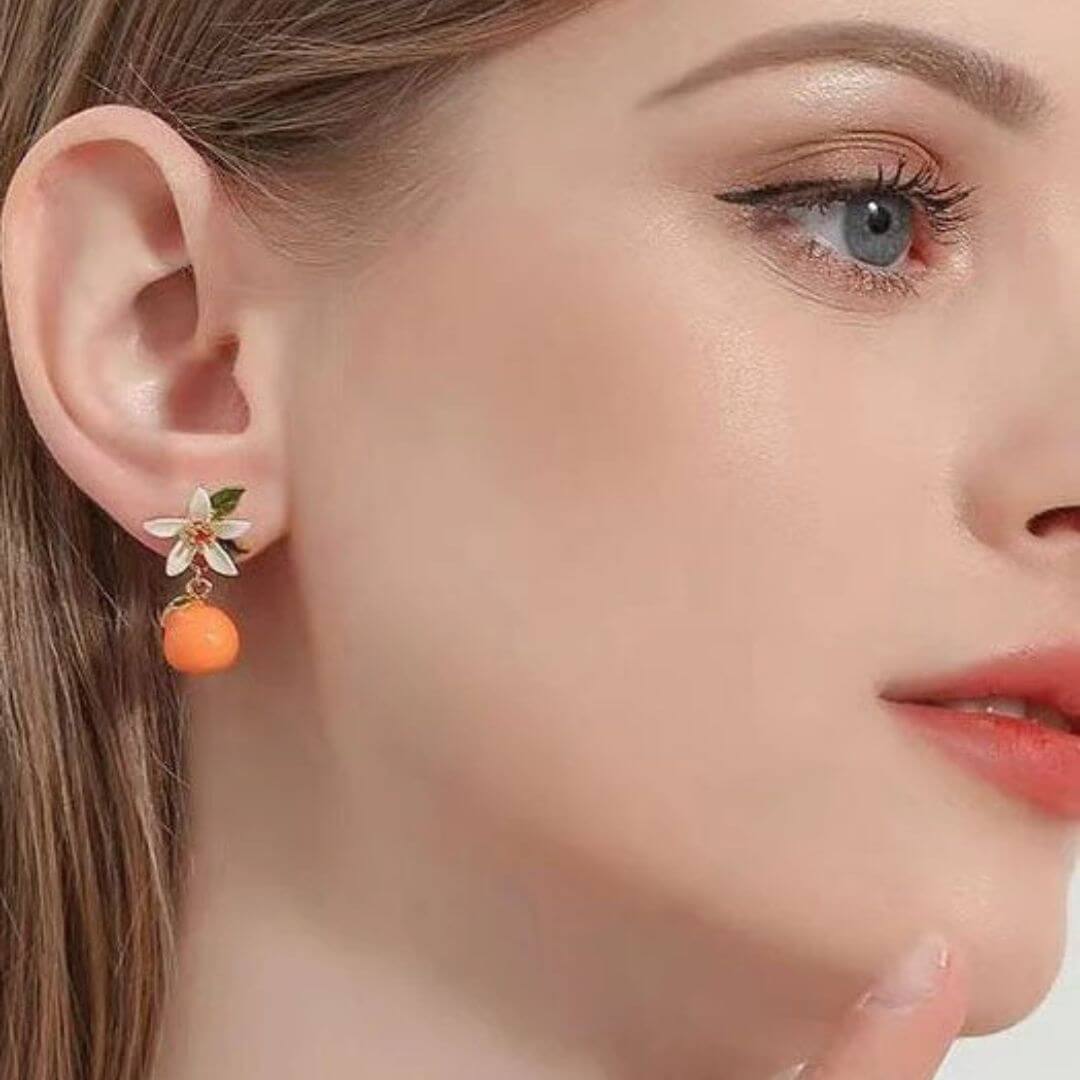 Orange Fruit Flower Drop Earrings - Diane Jewelry