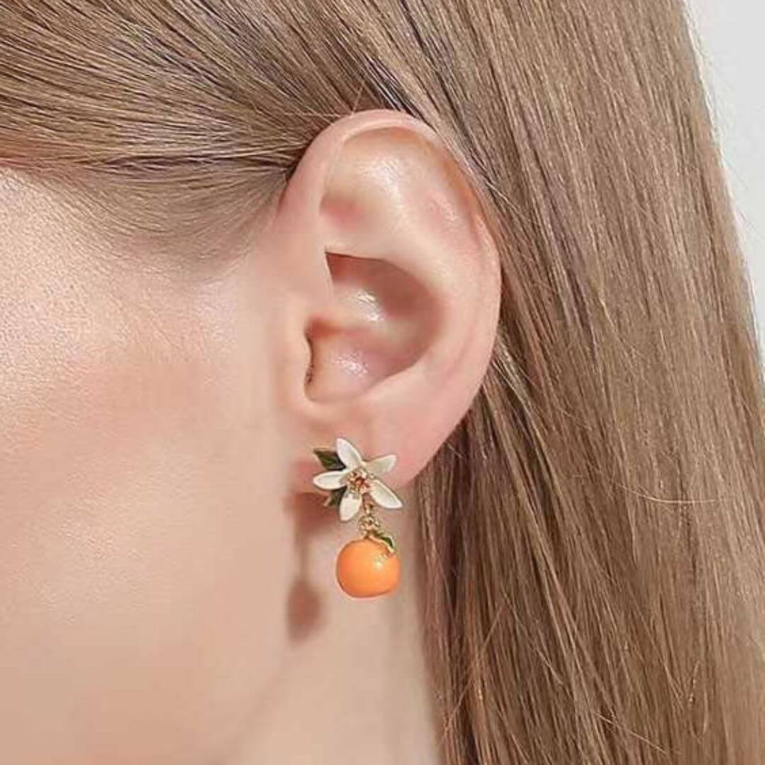 Orange Fruit Flower Drop Earrings - Diane Jewelry