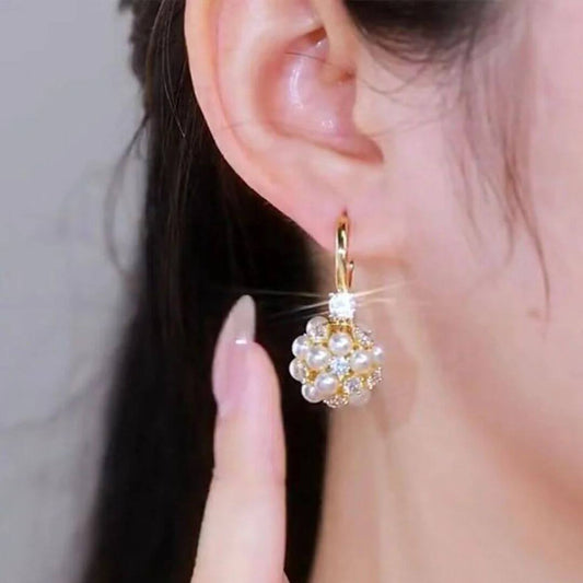 Gold Pearl Cluster Drop Earrings - Diane Jewelry