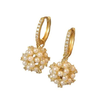 Gold Pearl Cluster Drop Earrings - Diane Jewelry