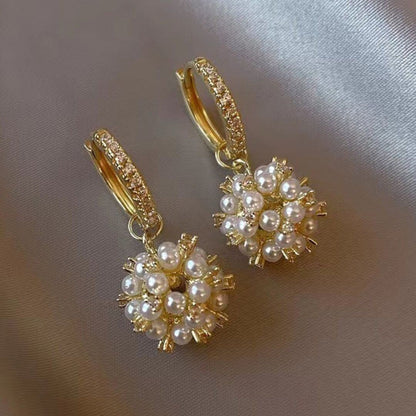 Gold Pearl Cluster Drop Earrings - Diane Jewelry