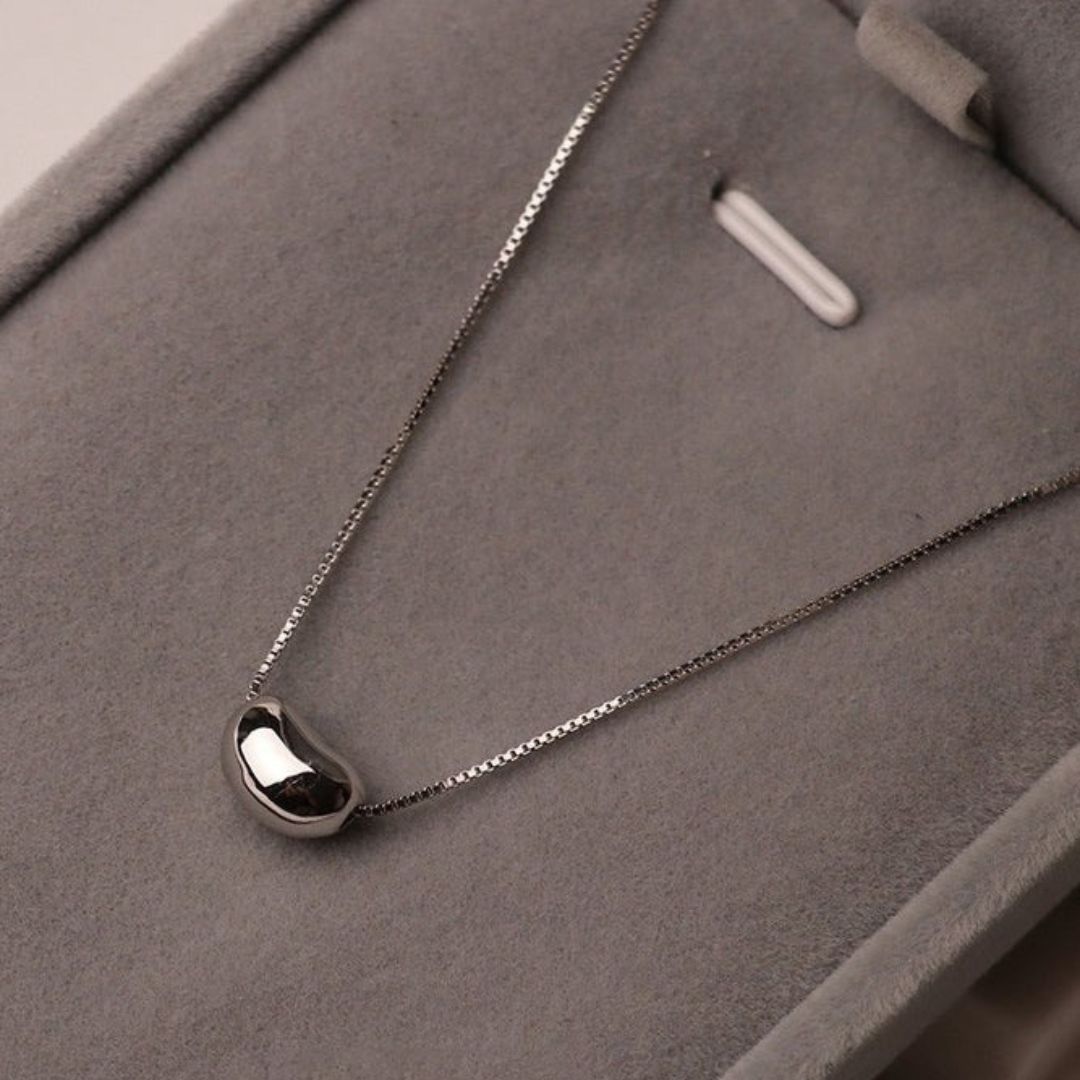 Minimalist Silver Bean Pendant Necklace - Diane Jewelry