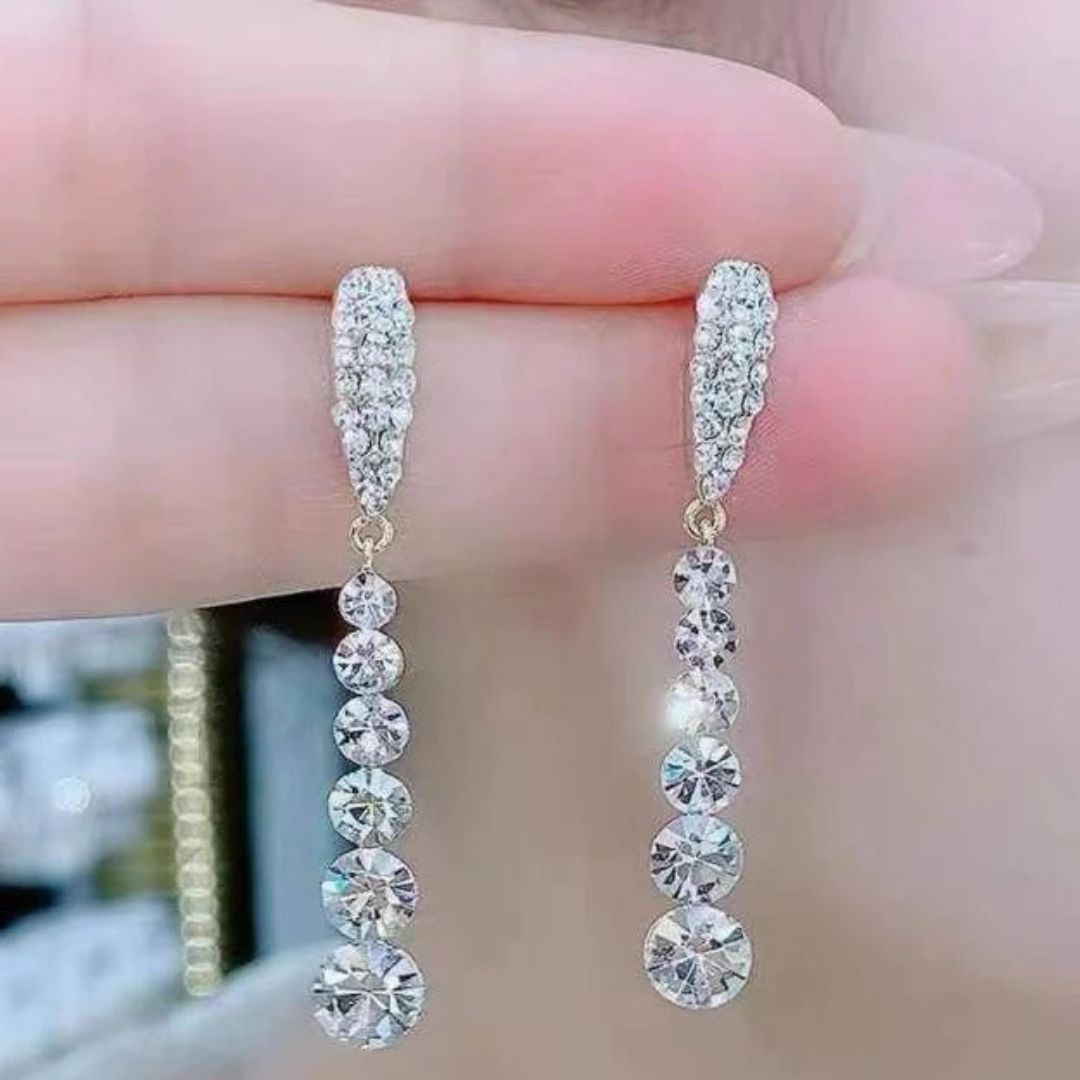 Crystal Rhinestone Gold Drop Earrings - Diane Jewelry