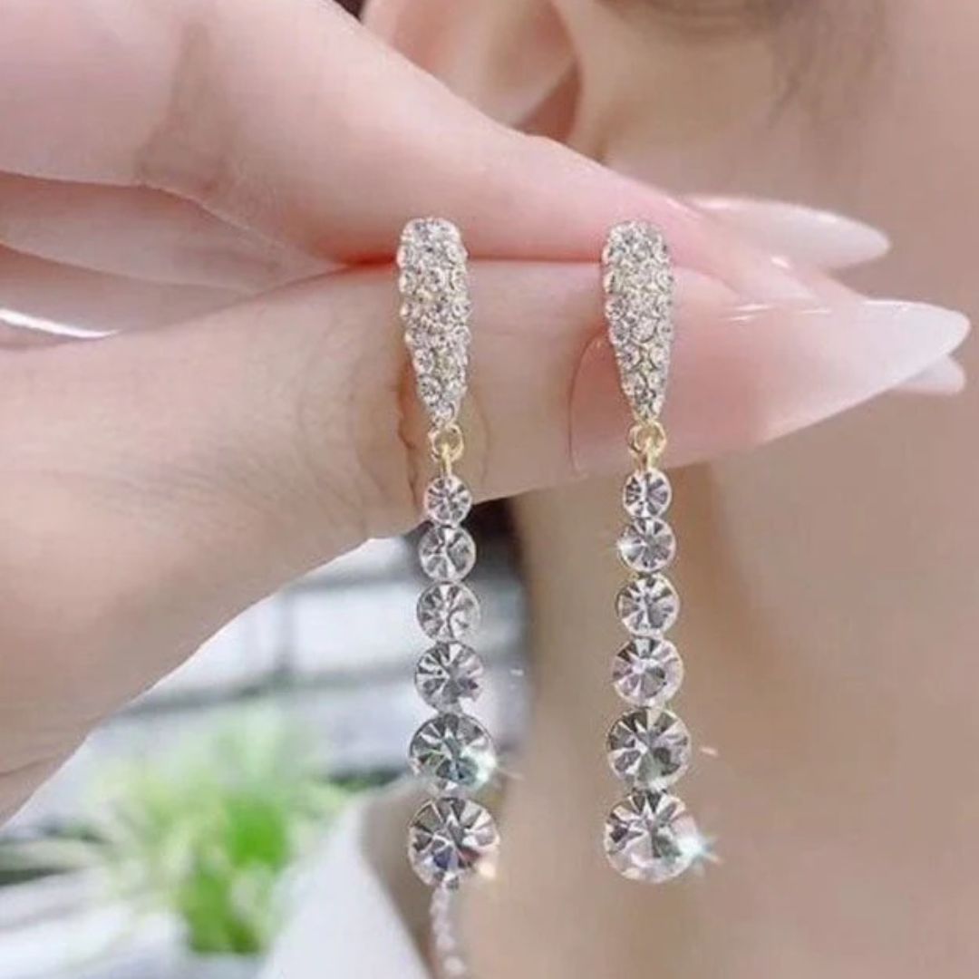 Crystal Rhinestone Gold Drop Earrings - Diane Jewelry