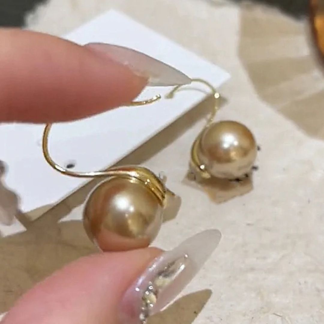 Gold Pearl Hook Drop Earrings - Diane Jewelry