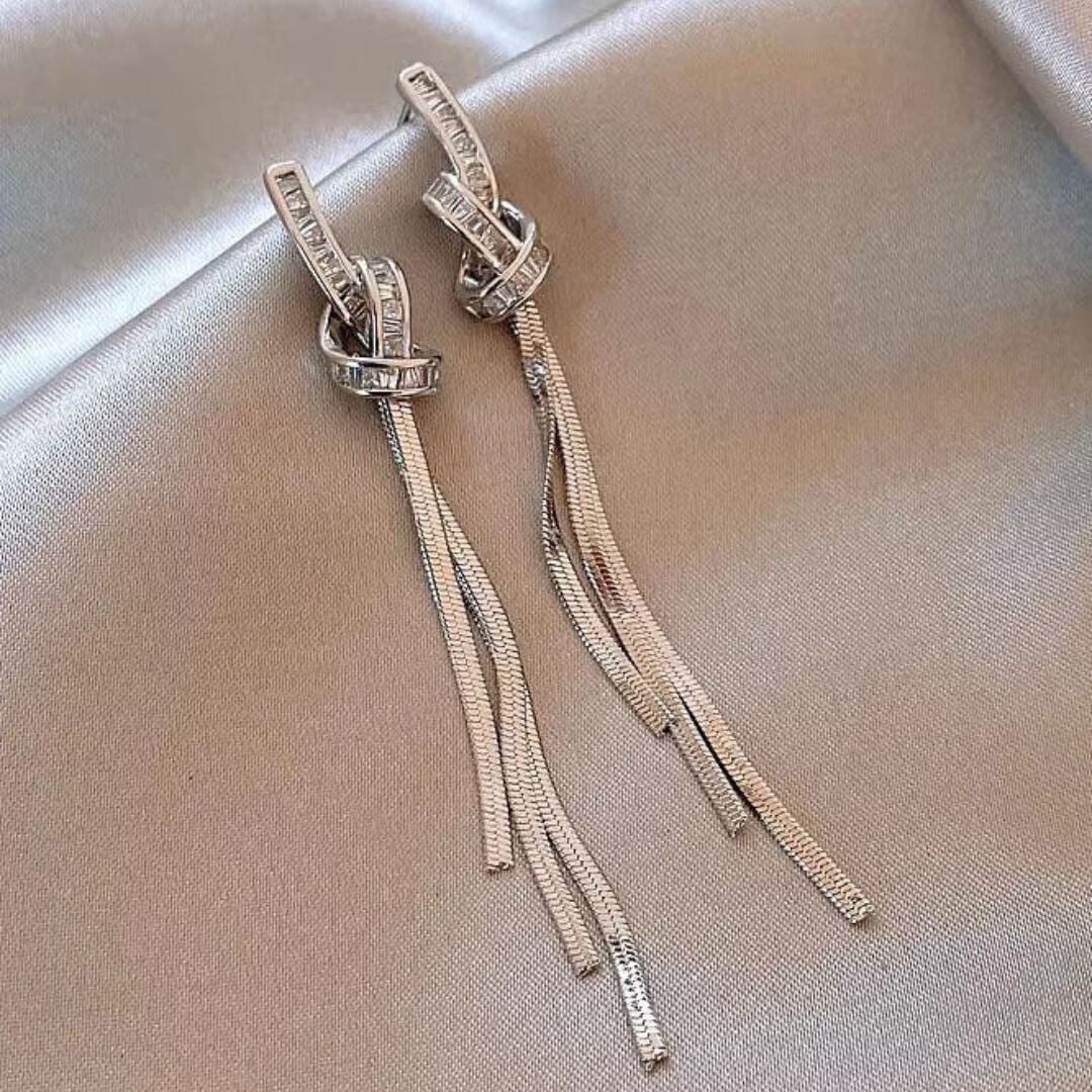 Silver Knot Tassel Drop Earrings - Diane Jewelry