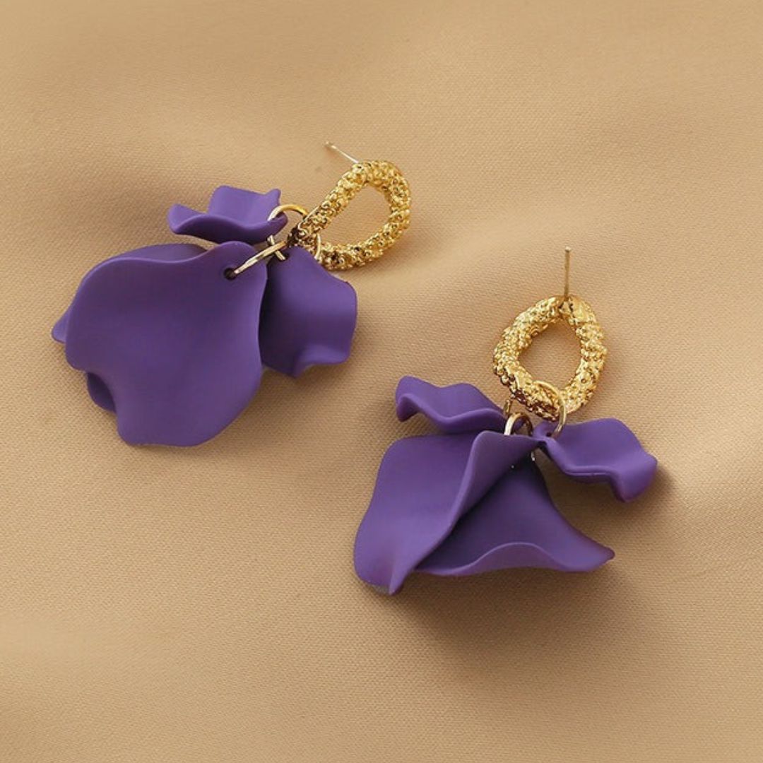 Purple Flower Statement Drop Earrings - Diane Jewelry