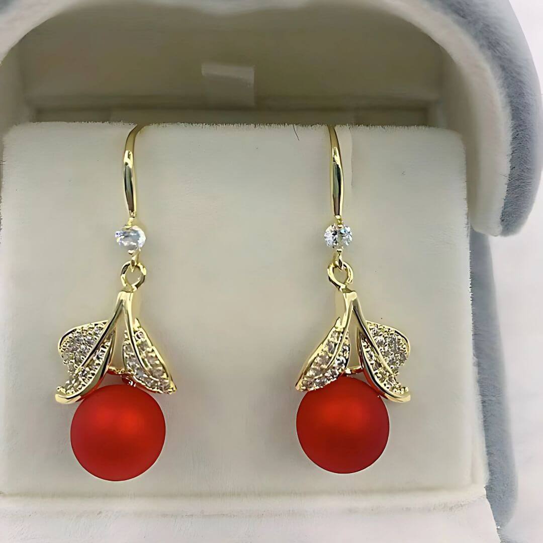 Gold Leaf Pearl Drop Earrings - Diane Jewelry