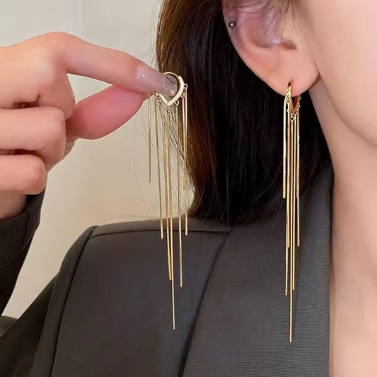 Gold Tassel Chain Drop Earrings - Diane Jewelry