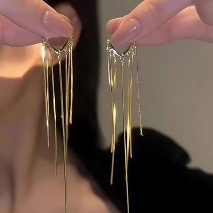 Gold Tassel Chain Drop Earrings - Diane Jewelry