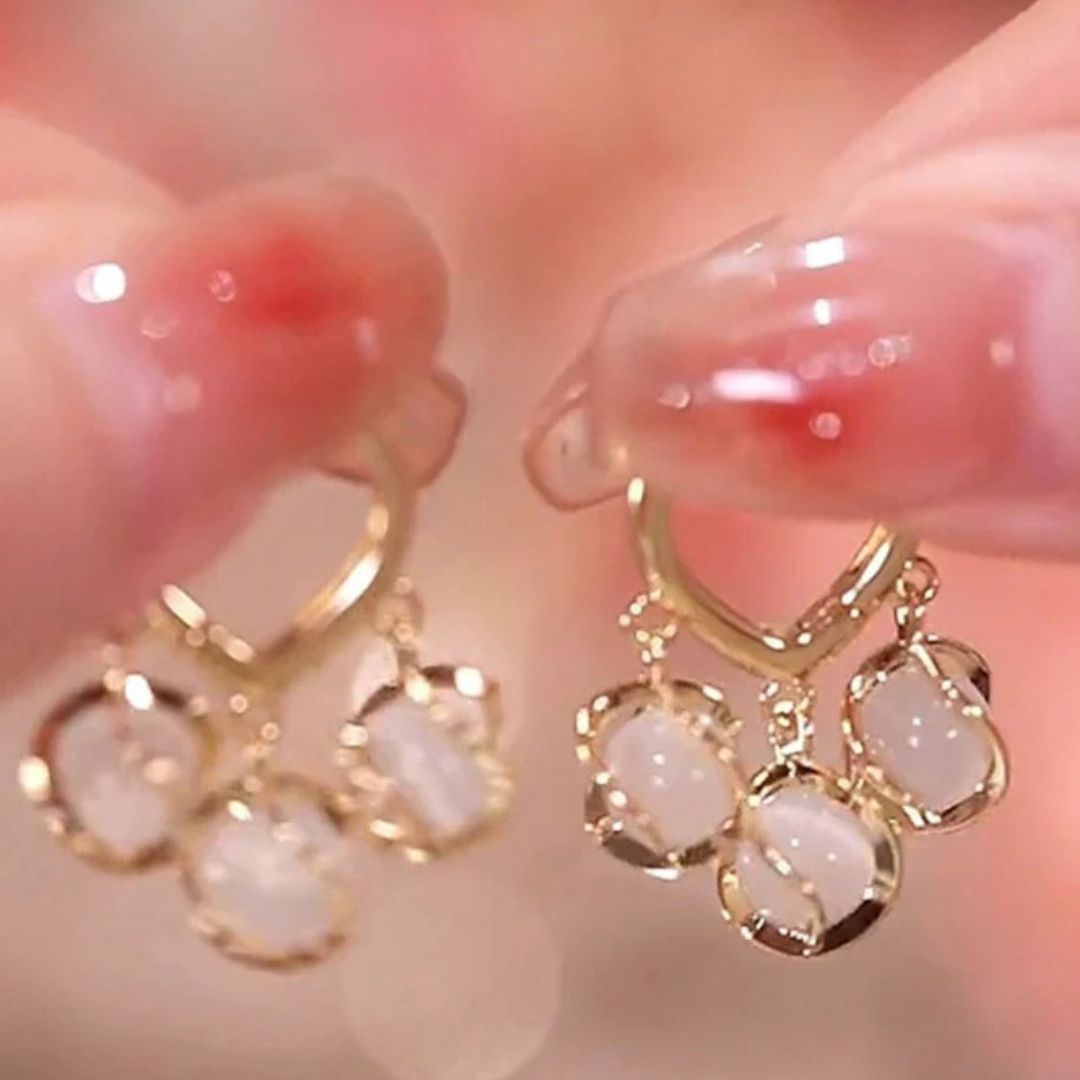 Gold Opal Bead Hoop Earrings - Diane Jewelry