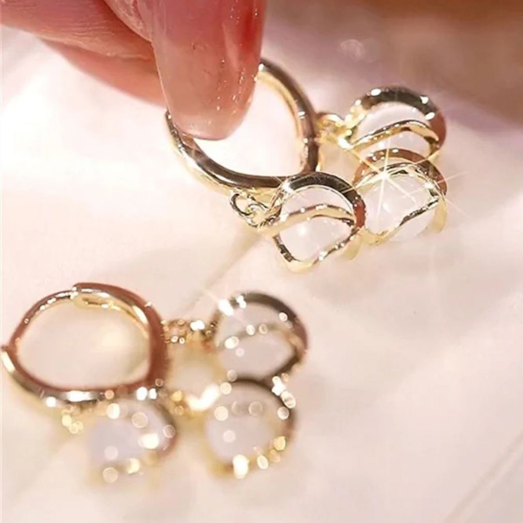 Gold Opal Bead Hoop Earrings - Diane Jewelry