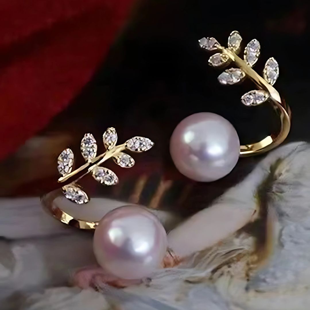 Elegant Pearl Leaf Earrings Gold - Diane Jewelry