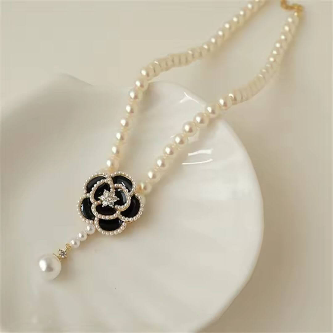 Pearl Flower Drop Choker Necklace - Diane Jewelry