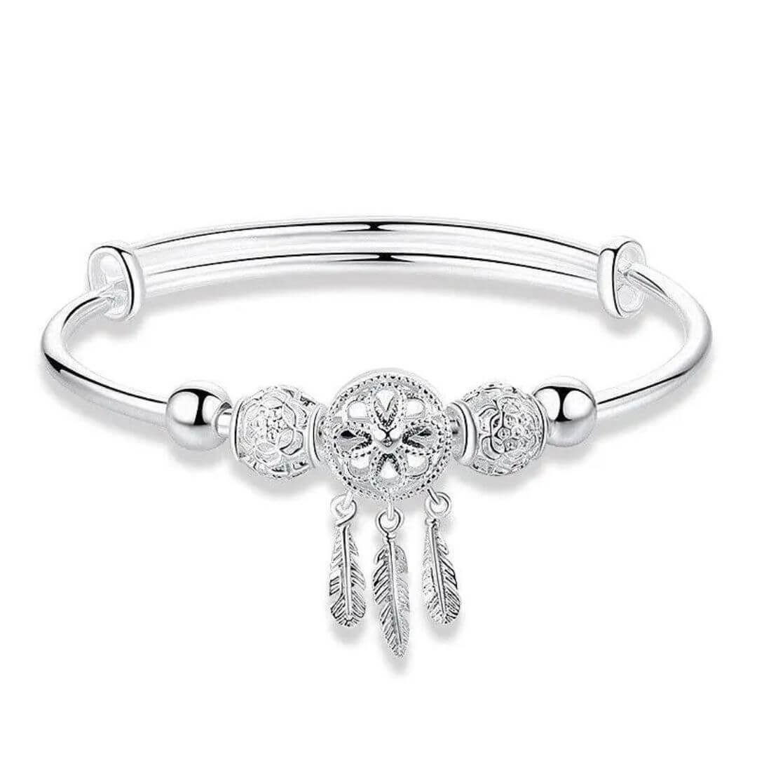 Silver Dreamcatcher Charm Bangle Bracelet - Diane Jewelry