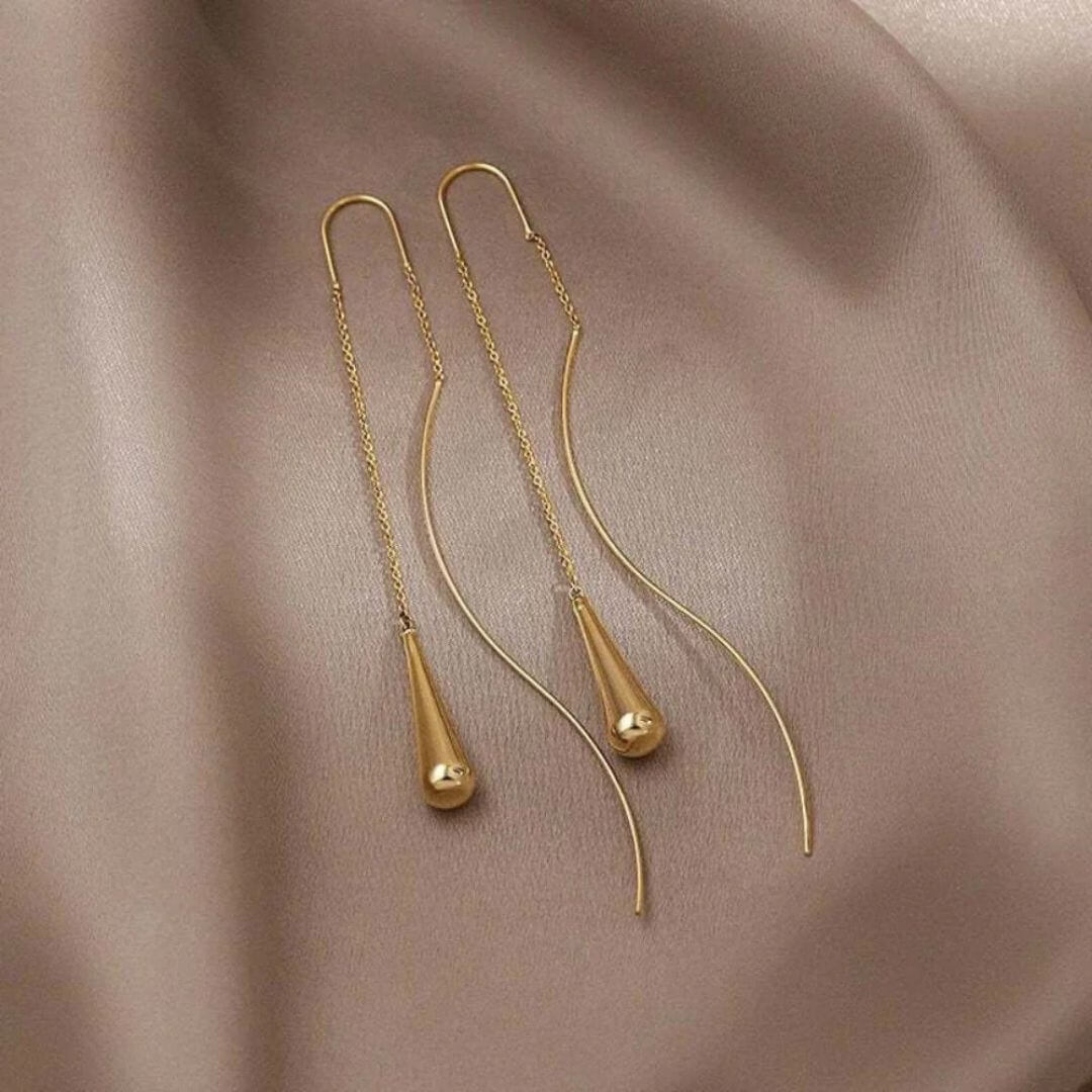Minimalist Gold Thread Drop Earrings - Diane Jewelry