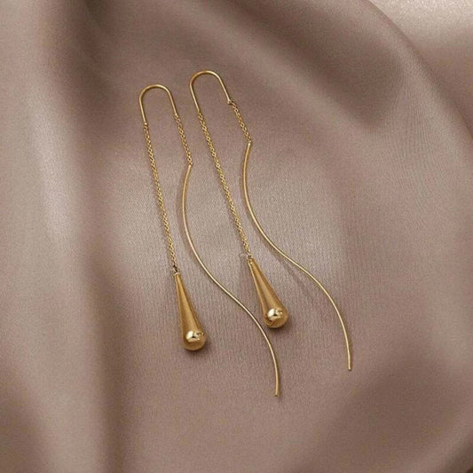 Minimalist Gold Thread Drop Earrings - Diane Jewelry