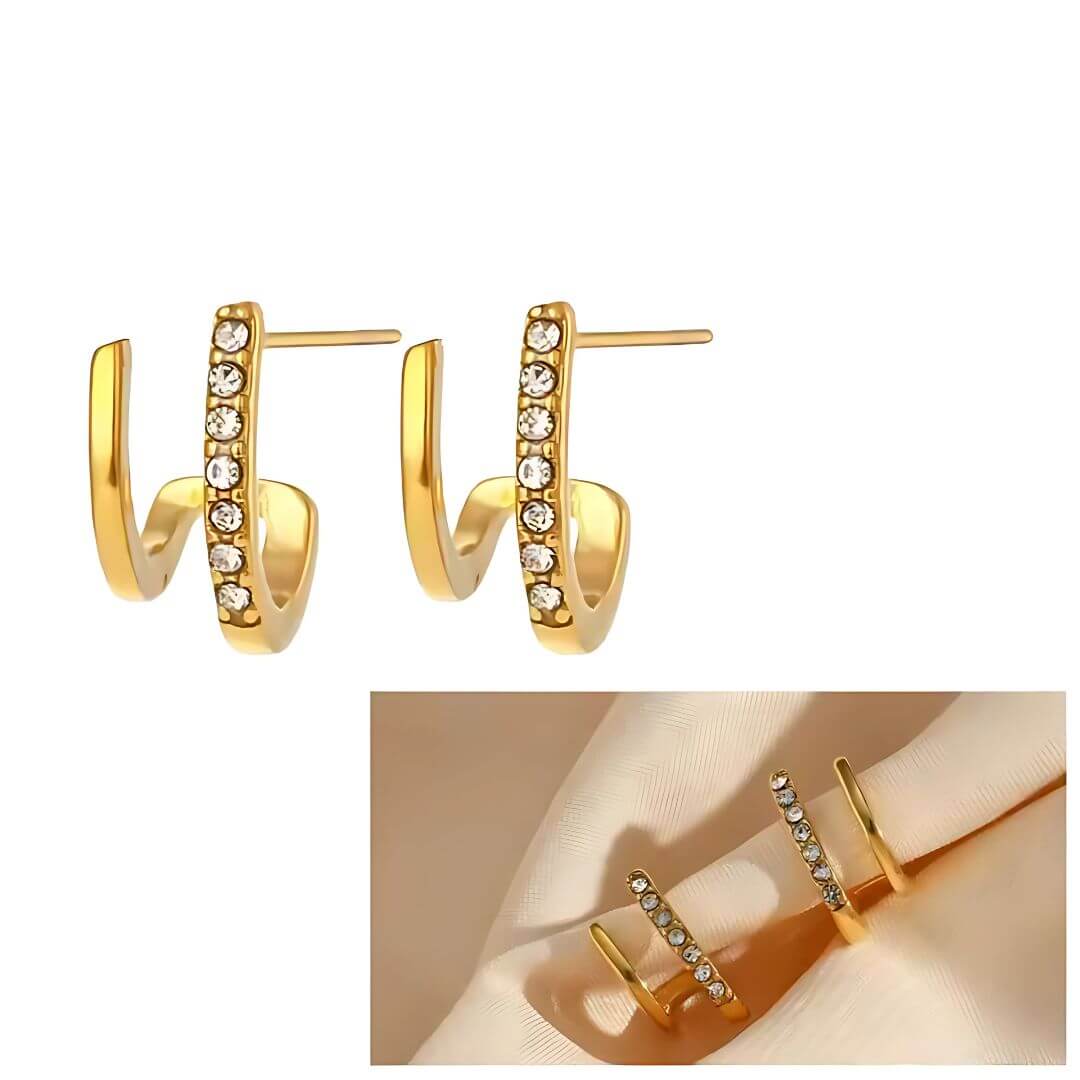 Gold Double Hoop Stud Earrings - Diane Jewelry