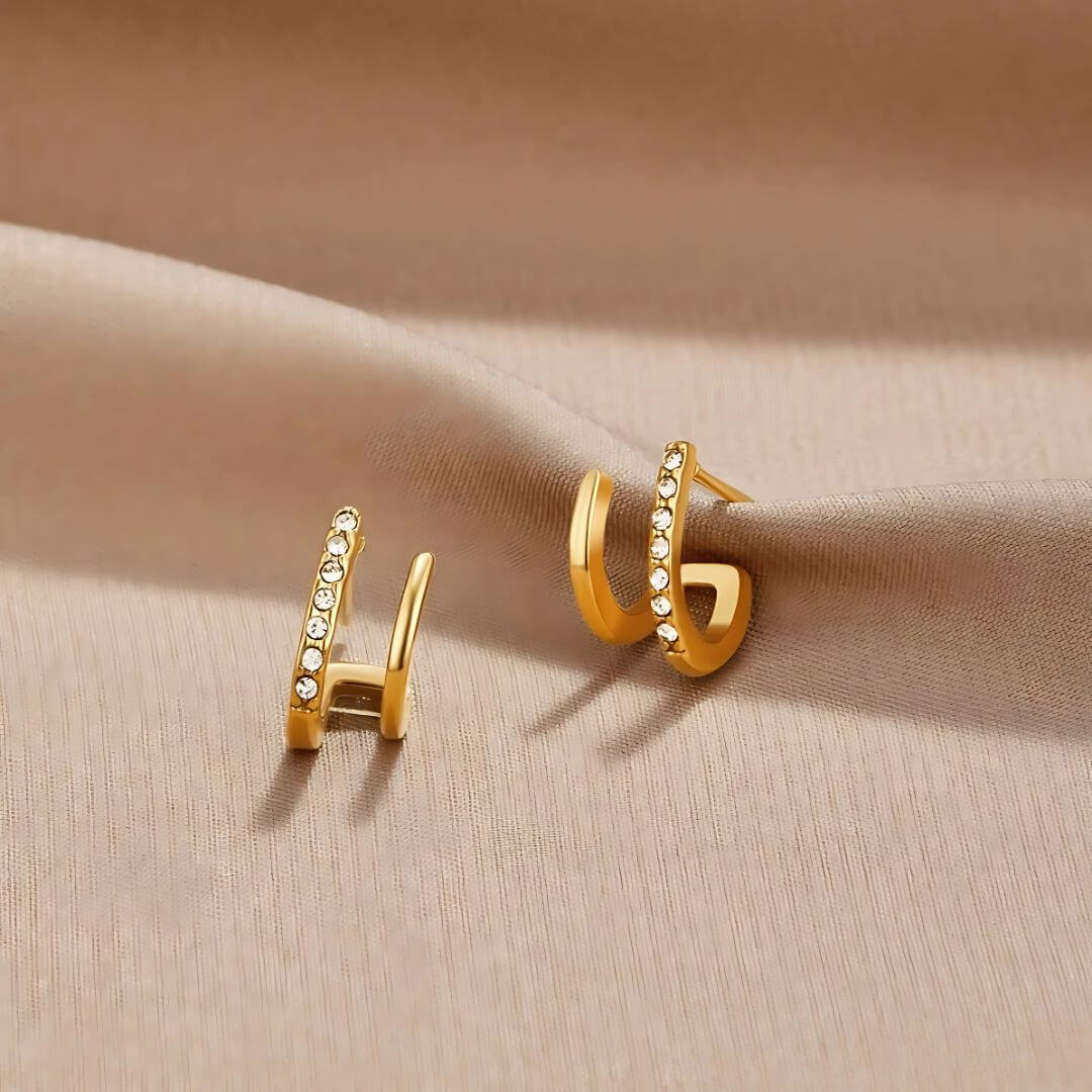 Gold Double Hoop Stud Earrings - Diane Jewelry