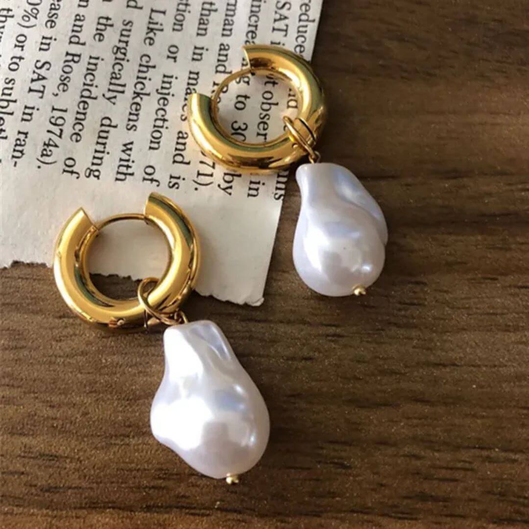Gold Baroque Pearl Drop Earrings - Diane Jewelry