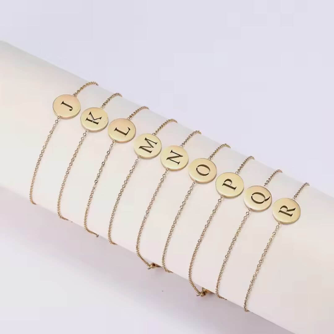 Minimalist Initial Coin Bracelet Gold - Diane Jewelry