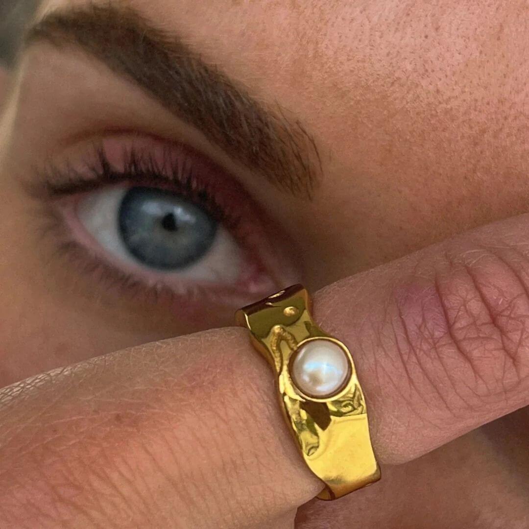 Gold Cat Pearl Statement Ring - Diane Jewelry