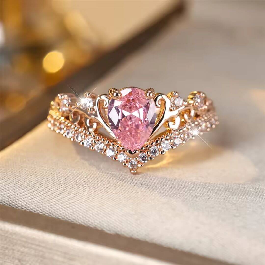 Pink Teardrop Princess Crown Ring - Diane Jewelry