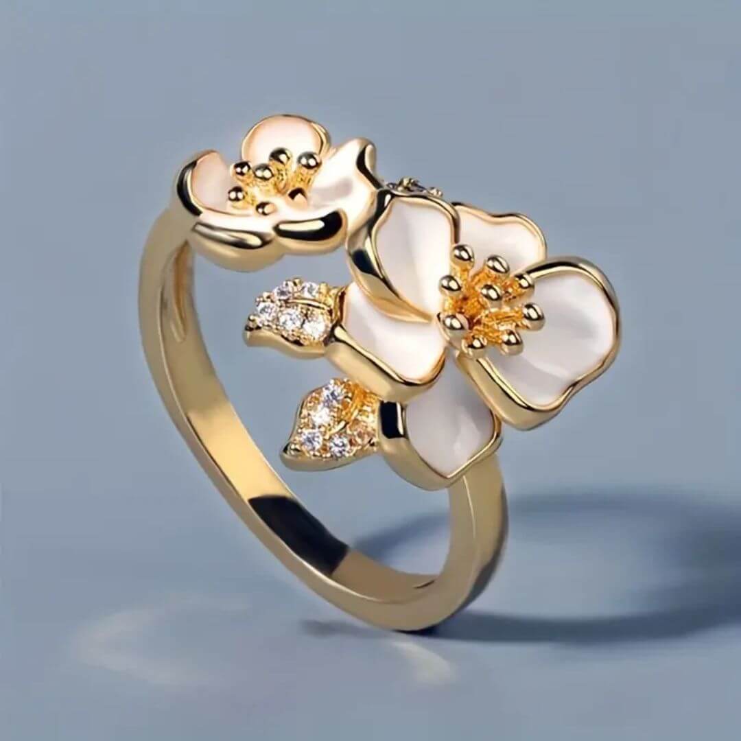 Gold Flower Adjustable Statement Ring - Diane Jewelry