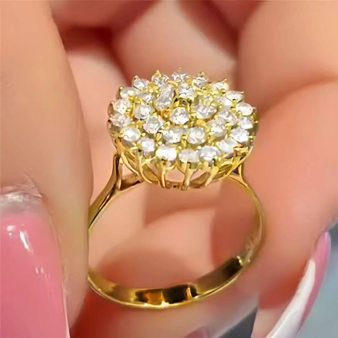 Gold Cluster Halo Cocktail Ring - Diane Jewelry