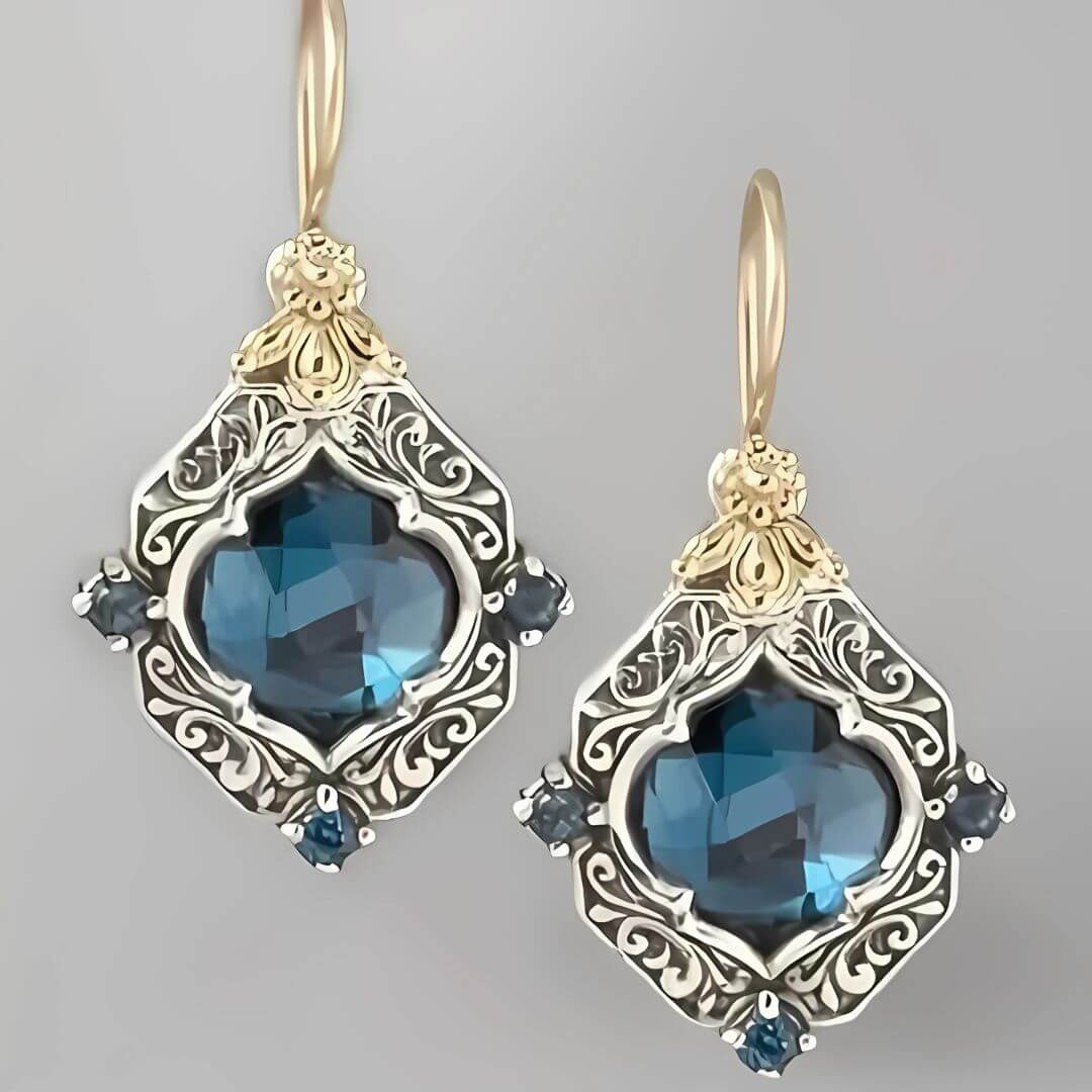 Vintage Blue Gem Filigree Earrings - Diane Jewelry