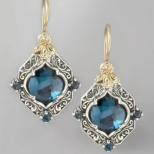 Vintage Blue Gem Filigree Earrings - Diane Jewelry