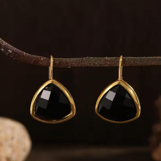 Black Teardrop Gold Dangle Earrings - Diane Jewelry
