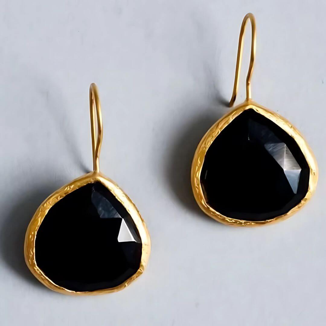 Black Teardrop Gold Dangle Earrings - Diane Jewelry