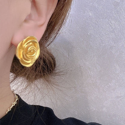 Gold Rose Flower Stud Earrings - Diane Jewelry