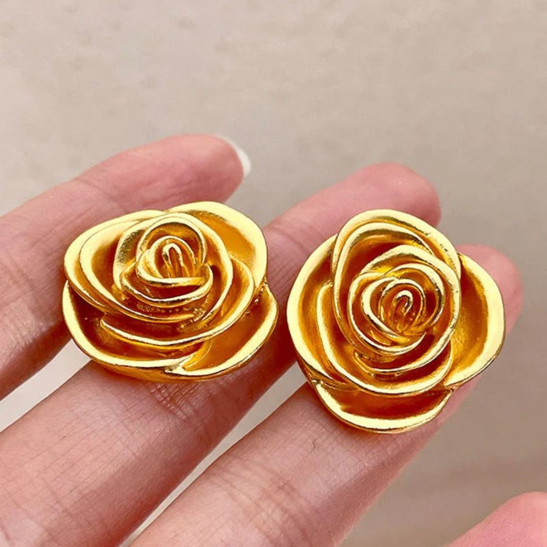 Gold Rose Flower Stud Earrings - Diane Jewelry