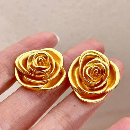 Gold Rose Flower Stud Earrings - Diane Jewelry