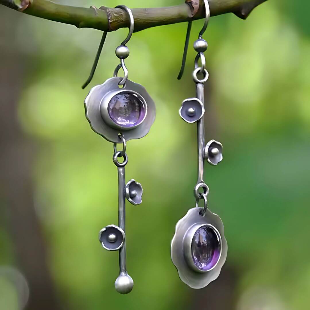 Vintage Amethyst Flower Dangle Earrings - Diane Jewelry