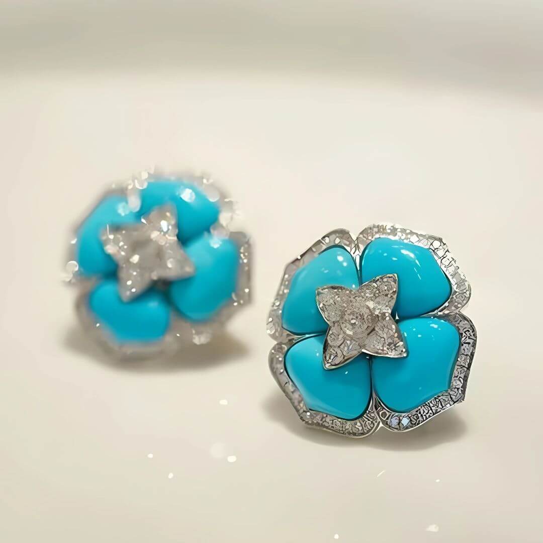 Turquoise Crystal Flower Stud Earrings - Diane Jewelry