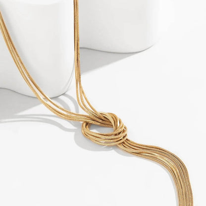 Gold Lariat Knot Pendant Necklace - Diane Jewelry