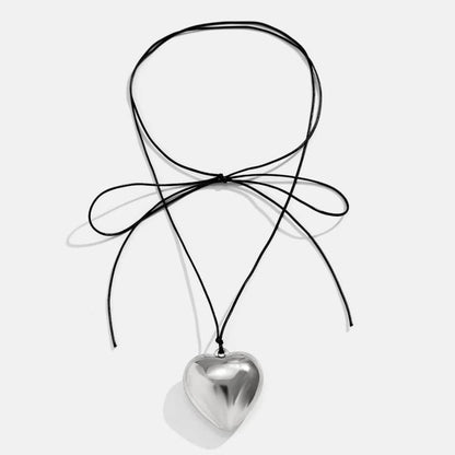 Silver Heart Bow Choker Necklace - Diane Jewelry