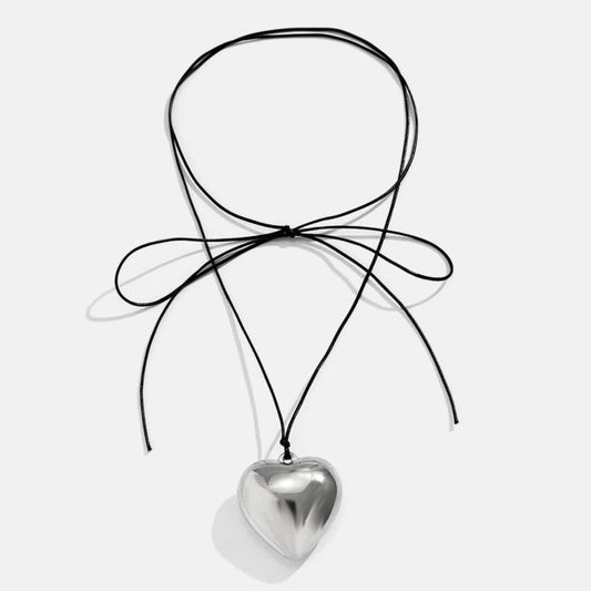 Silver Heart Bow Choker Necklace - Diane Jewelry