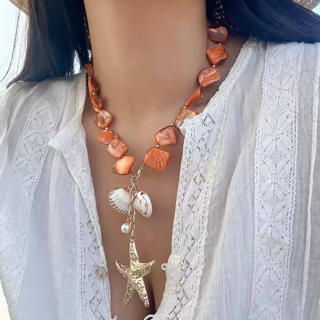 Gold Starfish Shell Chain Necklace - Diane Jewelry