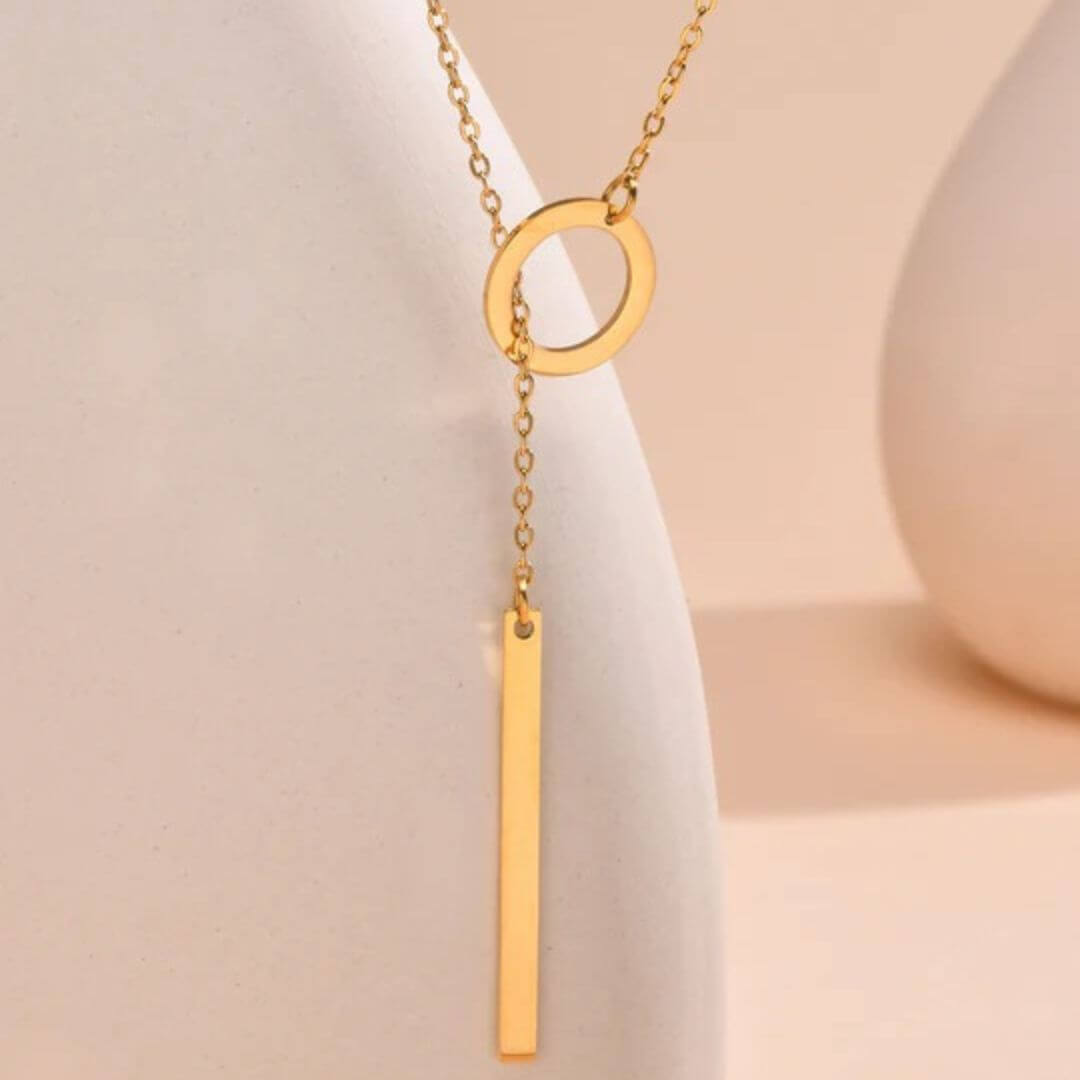 Gold Lariat Circle Bar Necklace - Diane Jewelry