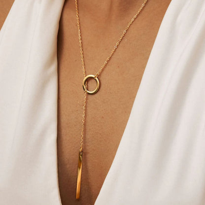 Gold Lariat Circle Bar Necklace - Diane Jewelry