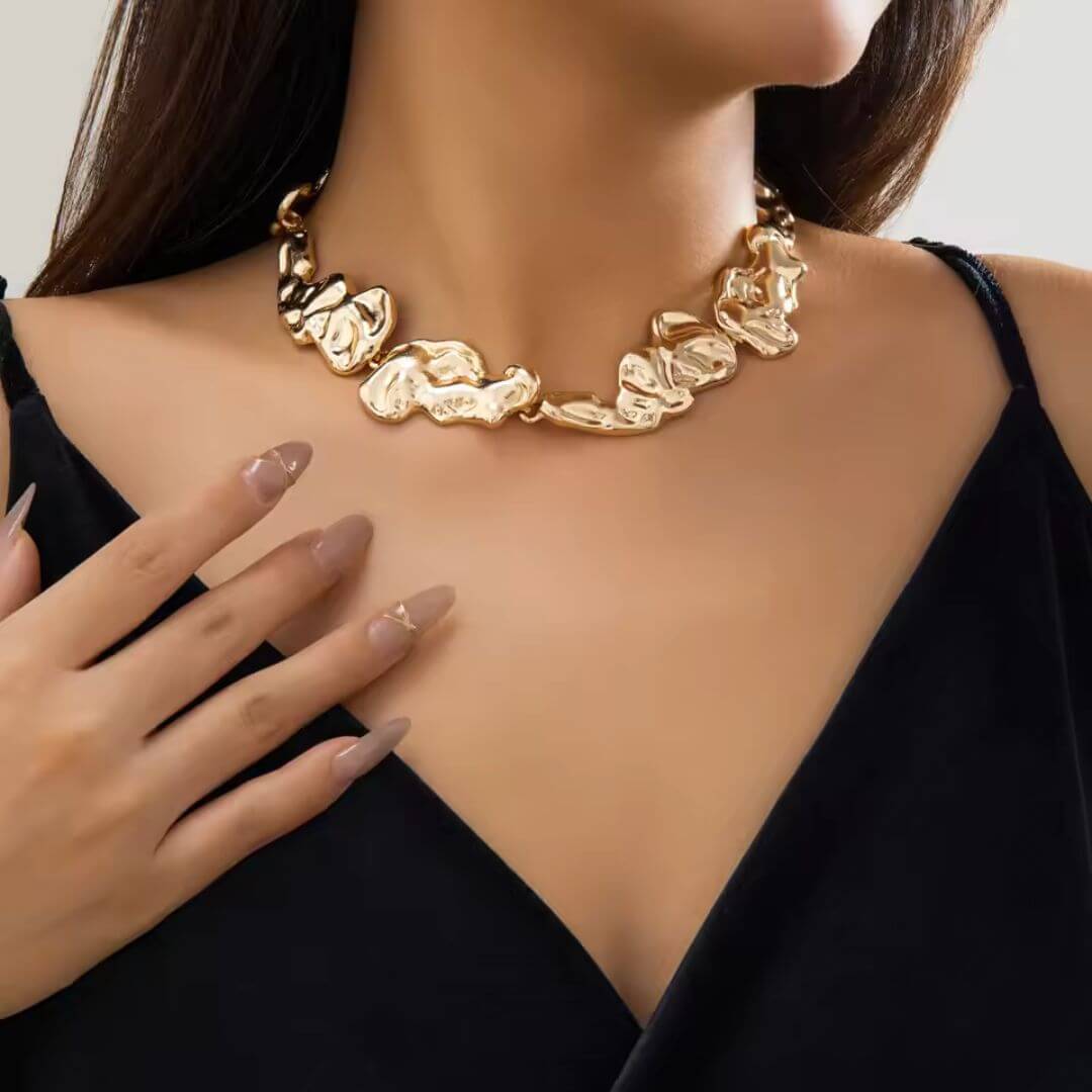 Gold Chunky Sculptural Statement Necklace - Diane Jewelry